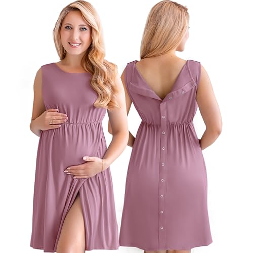 Image of ECO BABY Made With Love 3-in-1 Labor and Delivery Gown for Hospital, Nursing Nightgown, Maternity Dress for Breastfeeding