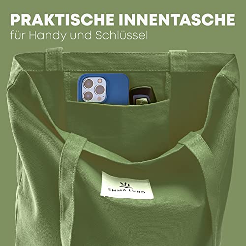 Emma Lund Jute tas - stijlvolle boodschappentas met binnenzak en extra brede bodem - stoffen tas van 38 x 40 cm met lang handvat - perfecte tas als schoudertas of tote bag - Image 3