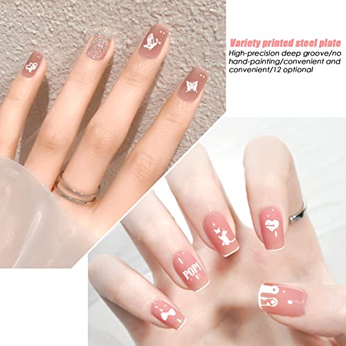 Granvoo 12 Pcs DIY Schaber Nagel Art Set, Stamping Schablonen Platte, Stempel Schablone Mit Transparent Stempel, für Maniküre