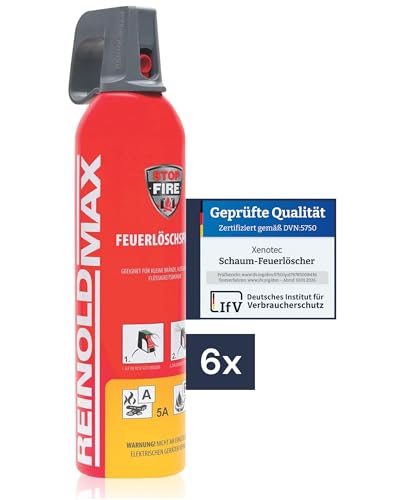 XENOTEC PREMIUM Feuerlöschspray – 6er Set - 750ml – Stopfire – Autofeuerlöscher – REINOLDMAX – wiederverwendbar – geeignet für Fettbrände – 6 x 750g