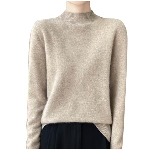 Women's 2024 Fashion Fall Soft Sweater Fuzzy Soft Long Sleeve Mock Neck Sweater Casual Solid Color Comfort Tops