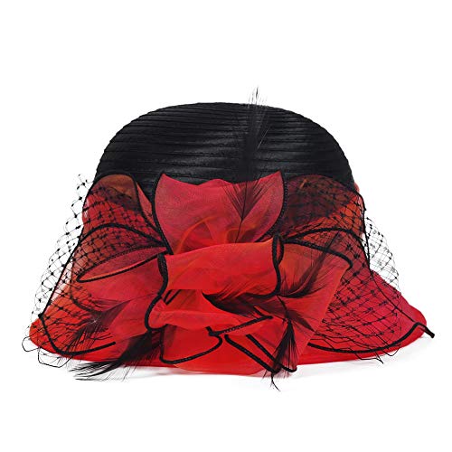 Original One Women's Cloche Bowler Hats KDC1721 for Kentucky Derby Day, Church, Wedding, Tea Party, Ascots (Burgundy/Black) - Thumbnail 3