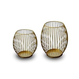 WONOLO Premium kandelaars set van 2 ovaal van metaal, kandelaars voor winterdecoratie en kerstdecoratie, decoratie voor woonkamer, outdoor lantaarn, tafeldecoratie voor stompkaarsen (goud)