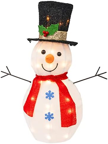 Hourleey 24 Inch Lighted Christmas Decorations, Pre Lit Metal Snowman with Built-in 35 Lights Outdoor Christmas Decorations Stakes for Xmas Outside Indoor Yard Garden Holiday Home Decor