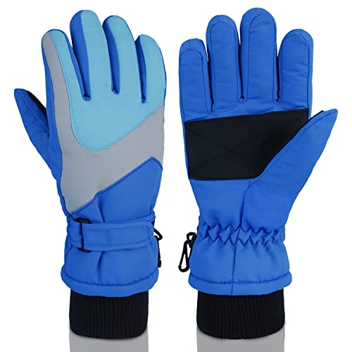 Darchen Kids Snow Gloves For Boys Girls Winter Waterproof Insulated Kids Ski Gloves Thickening Warm Windproof Outdoor Gloves (A+Waterproof & Thermal-Blue 2, Bl10-12 Years Old Kids) #TOP19