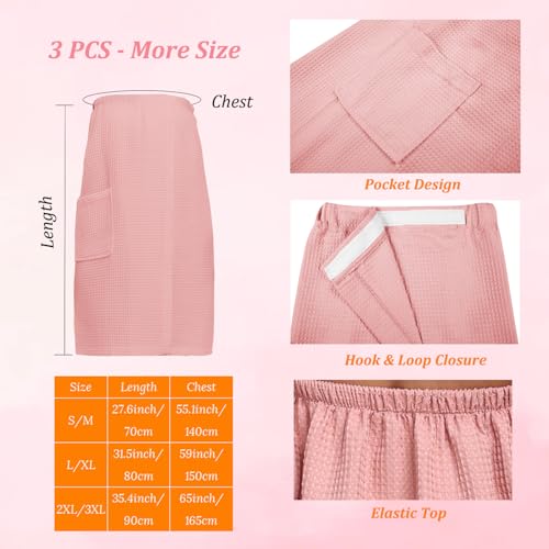 Image of 3 Pcs Towel Wrap for Women Lightweight Waffle Spa Bathrobe Cover Up Bath Shower Wraps with Adjustable Closure