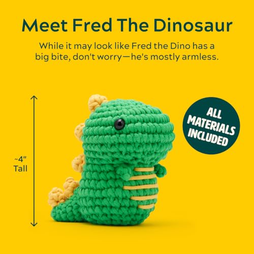 Image of The Woobles Beginner Crochet Kit with Scissor - Fred the Dinosaur