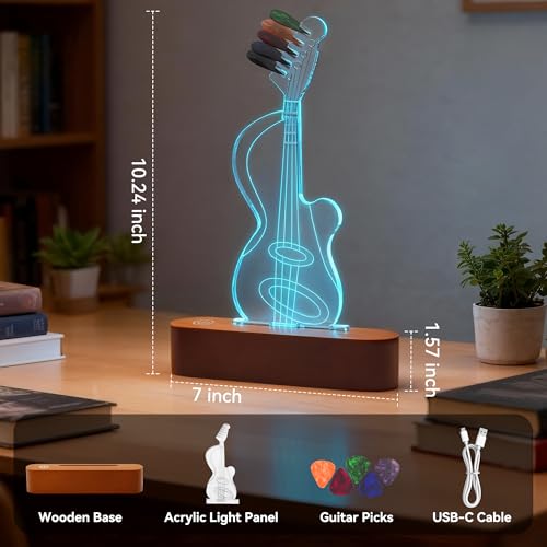 image for RIVPOX Light Up Guitar Pick Holder, Acrylic & Wooden Guitar Pick Displ