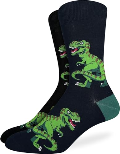 Good Luck Sock Men's Black T-Rex Dinosaur Crew Socks,Large (Shoe size 7-12)