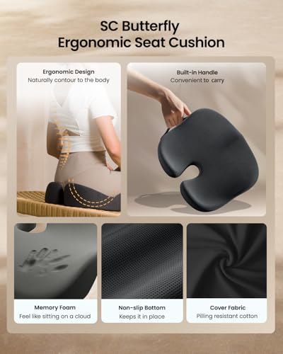 ProtoArc Office Desk Chair Cushion, Ergonomic Coccyx Cushions, Memory Foam Seat Cushion for Car, Home, Pressure Distribution Cushion for Tailbone Hip Support, All Day Comfort - Black - Image 6