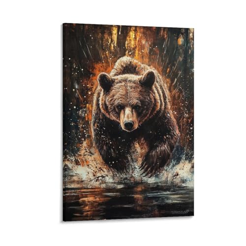 Image sur toile ours marron pour décoration salon et bureau nature