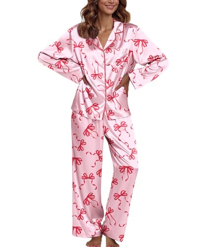 Image of Ekouaer Pajamas For Women Set Silk Pjs 2 Piece Satin Sleepwear Long Sleeve Button Down Lounge Sets With Pant