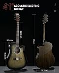 Donner Guitare électrique acoustique pour débutant intermédiaire avec amplificateur Capo Strap Pick Tuner, 41 Kit Acustica Electro Guitarra de pouce
