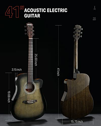 Image of Donner Acoustic Electric Guitar Full Size Kit for Beginner Intermediate with Amplifier Capo Pick Tuner Strings Strap - 41 Inch