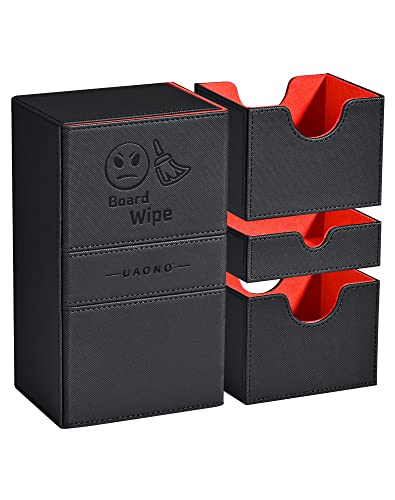 Uaono Mtg Commander Deck Box For Trading Cards, Premium Double Tcg Deck Cace With Dice Tray Fits 200+ Double Sleeved Cards, Sideloader Card Storage Box For Magic Yugioh Ptcg (Black&Red,Board Wipe) #TOP4
