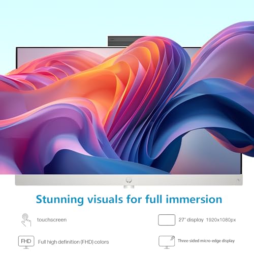 Image of HP 27 inch Touchscreen All-in-One Desktop PC, AMD Ryzen AI 7 350, 32GB DDR5 RAM, 4TB SSD, FHD Touch IPS Display, Wi-Fi 6, Copilot+ AI PC, Windows 11 Pro, w /KB & Mouse, USB HUB, White