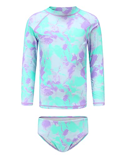 Image of Aisyee Girls Long Sleeve Rash Guard Set Two Piece Swimsuits Tie Dye Bathing Suits for Kids UPF 50+ Swim Shirts