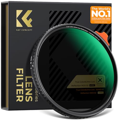 K&F CONCEPT 67mm Filtre ND2-32 Variable de True Color et Réflectivité Ultra-Faible sans Croix Noir 1-5 f-Stops HD Nano revêtement Étanche pour Objectif Appareil Photo