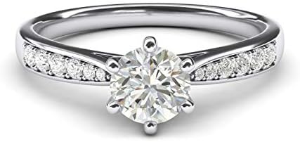 10k white gold 1.0 CT Classic 6-Prong Simulated Diamond Engagement Ring Graduated Side Stones Promise Bridal Ring (8)