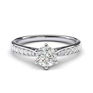 THELANDA 10k white gold 1.0 CT Classic 6-Prong Simulated Diamond Engagement Ring Graduated Side Stones Promise Bridal Ring (4.5)