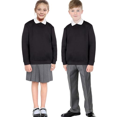 Sweatshirt enfant noir en toison douce pull uni coupe confortable