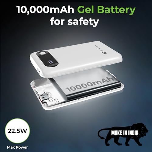 Image of UltraProlink Power Bank 10000mah Fast Charging|16.8mm Slim|22.5W QC-PD-PPS Fast Charging Battery Bank|with USB-C & iPhone Cable|Digital Display|Power Bank for Tablets & Smartphones|White |UM1127