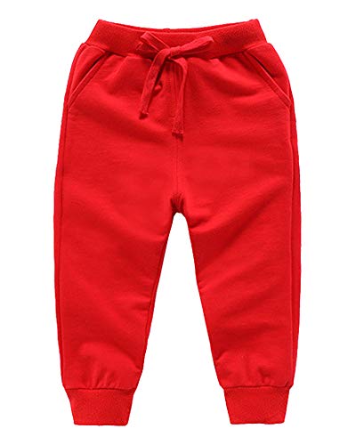 Kid's Solid French Terry Jogger for Baby Boys or Girls, Red, Age 18-24 Months=Tag 80