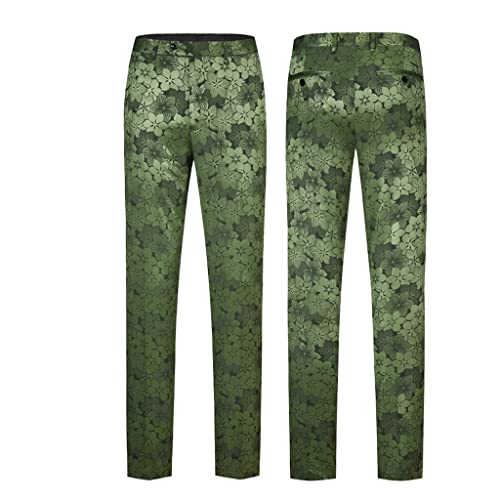 Men's Green Flower Breasted Suit Men's Set Two Piece Breasted Set Set Suit Pants Set4