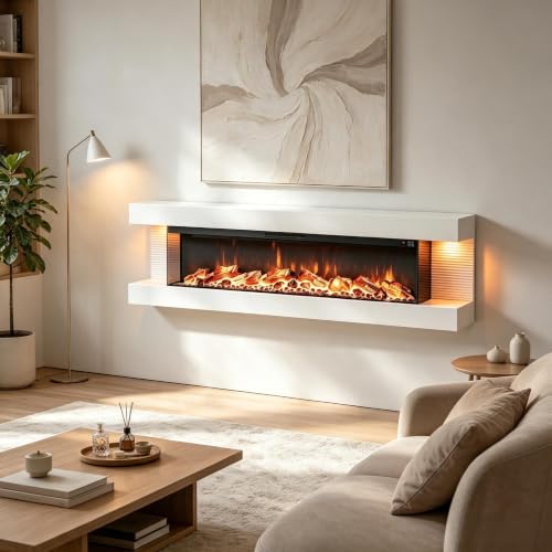 ORALNER 3 Sided Fireplace with Floating Mantel