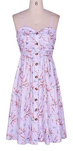Image of Women's Summer Casual Dress Florals Buttons Down Ruched Sweetheart Neck Sleeveless Midi Sundress