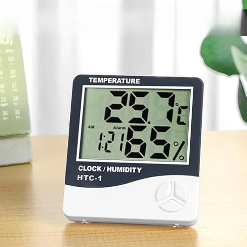Image of HTC-1 Digital Wall Clock Hygrometer Thermometer with Humidity Meter - Accurate Indoor Sensor, LCD Display, Real-Time Monitoring for Home & Office