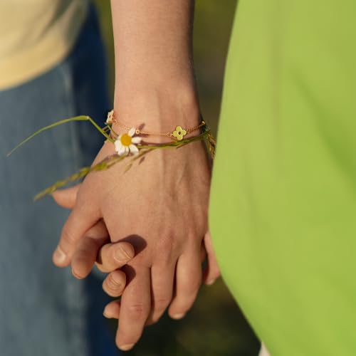 14K Gold Bracelets for Women Gold Bracelet for Womens Clover Bracelets for Women Lucky and Playful Design Womens Four Leaf Clover Bracelet Adjustable Size (7-8.6) in4