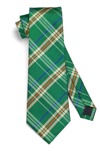 Image of HISDERN Mens Ties Set Stripe Plaid Ties for Men and Pocket Square Cufflinks Formal Silk Necktie Wedding Business