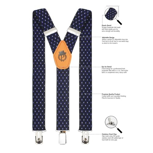 Image of Peluche Blue Lining Black Coloured 3.5cm Strap Width Elastic Suspenders for Men