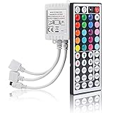 EAGWELL 2-Port 44 Keys Wireless IR Remote Controller for SMD 5050 3528 RGB LED Strip Lights, Dual 4-pin Output Remote Controller Dimmer for 2pcs RGB LED Strips Storefront Lights DC12-24V