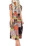 DB MOON Womens Casual Short Sleeve Dresses Empire Waist Knee Length Dress with Pockets(Color Block M