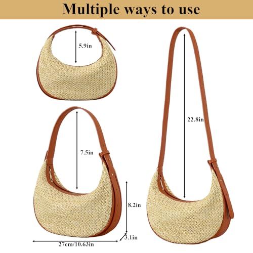 Image of Straw Purse Summer Straw Crossbody Bags Raffia Rattan Beach Bag Shoulder Underarm Bag with Adjustable Straps(Khaki)