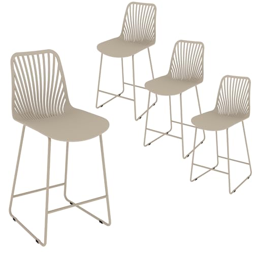 JIJIAN Tabouret de Bar Lot de 4, Chaise Haute en Plastique PP Dossier Ajouré Éventail, Structure...
