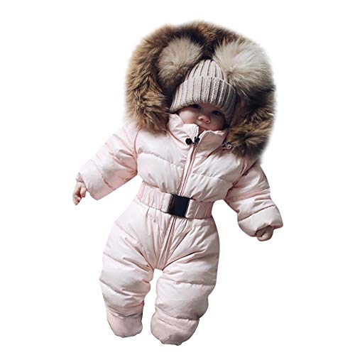 RNTOP Baby Snowsuit Infant Boys Girls Thicken Warm Winter Coat Toddler Hooded Jumpsuit Romper (Pink, 9-12 Months)