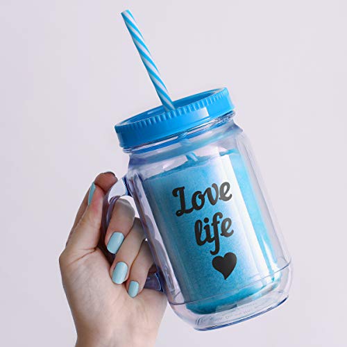 Cupture Double Wall Insulated Plastic Mason Jar Tumbler Mug With Striped Straws - 20 Oz, 3 Pack #TOP5