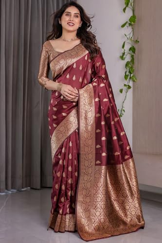 Image of SGF11 Women's Kanjivaram Soft Silk Saree With Unstitched Blouse Piece