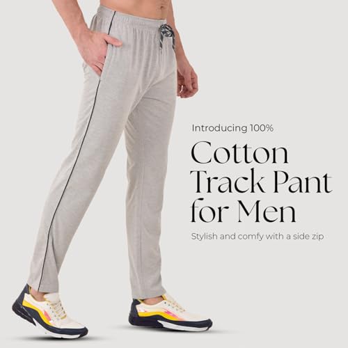 Image of RELIGHT WEARS Track Pant for Men - Rich Cotton, Regular Fit with One Side Zip Solid Trackpants | Stylish and Comfortable | Sports, Gym and Casual Wear, (S, MILANZ Grey)