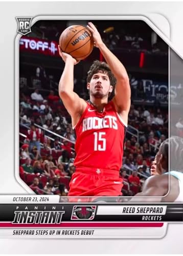 2024-25 Panini Instant Reed Sheppard #29 -RC Rookie Sheppard Steps Up in Rockets Debut- Basketball Trading Card- Houston. Each Card Stamped 1 of 404 on Back. Card Shipped in New Protective Screwdown Holder.