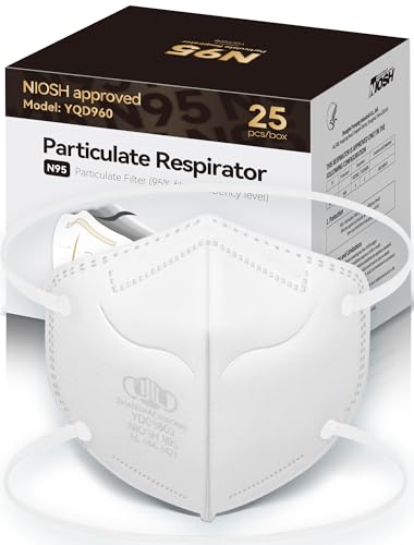 N95 Masks NIOSH Approved for Adults 25 Pack Individually Wrapped Particulate Respirator N95 Face Masks Universal Fit Comfortable