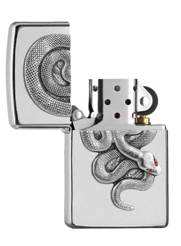 Image of ZIPPO - Snake Emblem, Satin Chrome - Refillable Storm Lighter in Gift Box