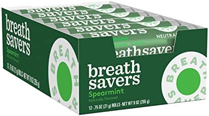BREATH SAVERS Spearmint Rings, Made with Neutrazin, Made with Aspartame Sugar Free Breath Mints Rolls, 0.75 oz (24 Count)