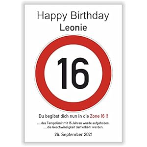 16 Jahre Happy Birthday Verkehrszeichen Karte – Geschenk zum 16. Geburtstag Geschenkidee Junge Geburtstagsgeschenk…
