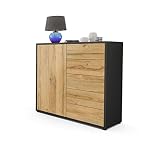 Vladon Cómoda Sideboard Ben V2, Cuerpo en Negro Mate/Frentes en Roble Natural