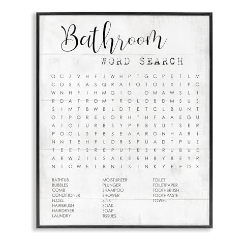 Stupell Industries Bathroom Search Fun Family Word, Design by Daphne Polselli Wall Art, 11 x 14, Black Cover