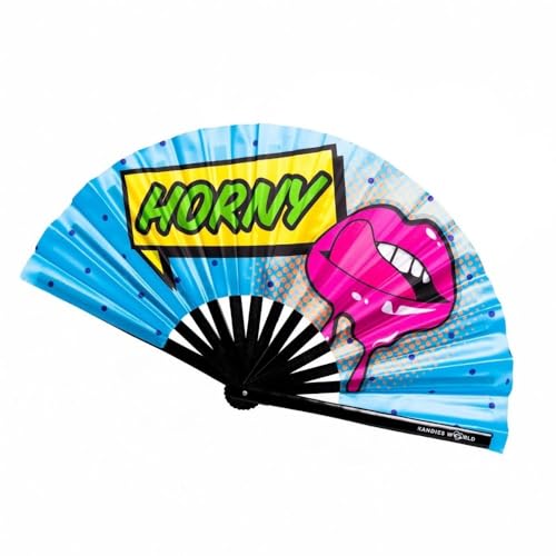 Kandies World Custom Festival Folding Hand Fan - Unique Designs, Made of Bamboo, Clacking Sound, Lightweight - Perfect Rave and Festival Accessory!